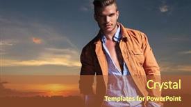  Presentation with sunset - PPT theme with sexy men - casual young man standing outdoor background and a  colored foreground