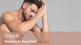  Presentation with grey - Theme having sexy men - naked fit young man lies background and a coral colored foreground