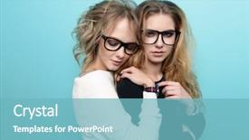  Presentation with two glasses of champagne - Audience pleasing PPT layouts consisting of sexy modeling - two pretty girls in glasses backdrop and a  colored foreground