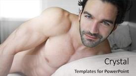  Presentation with bed - PPT theme with sexy muscle - happy playful young man shirtless background and a light gray colored foreground