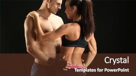  Presentation with sporty - Beautiful theme featuring sexy muscle - sporty young couple on black backdrop and a tawny brown colored foreground