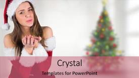  Presentation with sexy girl - Slides enhanced with sexy santa girl blowing over hands against blurry christmas tree in room background and a coral colored foreground