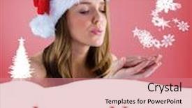  Presentation with noel - Slides featuring sexy santa girl blowing over hands against joyeux noel background and a coral colored foreground