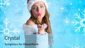  Presentation with girl design - Colorful slides enhanced with sexy santa girl blowing a kiss against blue snow flake pattern design backdrop and a arctic colored foreground