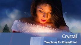  Presentation with sexy girl - PPT theme consisting of sexy santa girl opening gift against snowy landscape with fir trees background and a teal colored foreground
