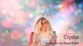  Presentation with sexy girl - Presentation theme enhanced with sexy santa girl opening gift against light glowing dots on blue background and a coral colored foreground