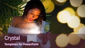  Presentation with needles - Colorful theme enhanced with sexy santa girl opening gift against fir tree branch with green needles backdrop and a tawny brown colored foreground