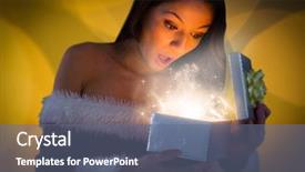  Presentation with sexy girl - Presentation theme enhanced with sexy santa girl opening gift against blurry yellow christmas light circles background and a ocean colored foreground