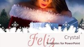  Presentation with sexy girl - Theme featuring sexy santa girl opening gift against feliz navidad background and a sky blue colored foreground