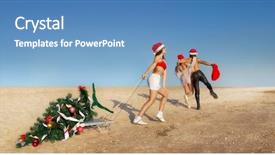  Presentation with tropical christmas - Slides enhanced with sexy santa pulling christmas tree on a sled at the beach concept tropical winter fun background and a teal colored foreground