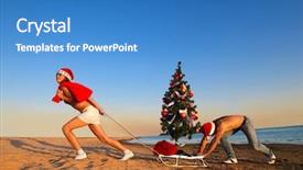  Presentation with christmas tree - Slide set enhanced with sexy santa pulling christmas tree background and a teal colored foreground