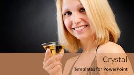  Presentation with goblet - PPT layouts having sexy smiling blonde standing with goblet background and a coral colored foreground