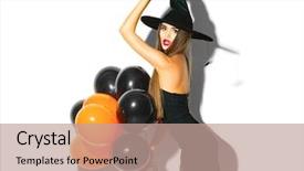  Presentation with girl design - Colorful slides enhanced with sexy witch with air balloons backdrop and a coral colored foreground