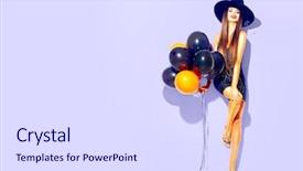  Presentation with black girl - PPT theme consisting of sexy witch with air balloons background and a sky blue colored foreground