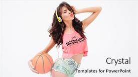 Presentation with basketball referee holding a basketball - PPT theme enhanced with sexy woman holding basketball ball background and a white colored foreground