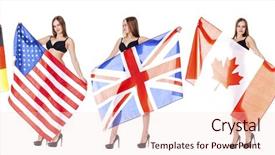  Presentation with world flags - Colorful PPT theme enhanced with sexy woman holding various flag backdrop and a lemonade colored foreground