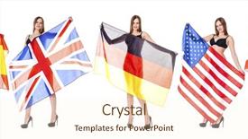  Presentation with world flags - PPT layouts enhanced with sexy woman holding various flags background and a cream colored foreground