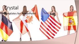  Presentation with world flags - PPT theme featuring sexy woman holding various flags background and a lemonade colored foreground