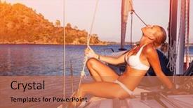  Presentation with sexy santa woman red - Beautiful theme featuring sexy woman tanning on yacht backdrop and a coral colored foreground