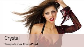  Presentation with traditional dancing - Colorful presentation design enhanced with sexy woman traditional spanish flamenco backdrop and a soft green colored foreground