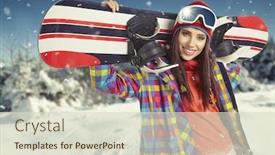  Presentation with snowboard - Amazing presentation theme having sexy woman with snowboard outdoors backdrop and a soft green colored foreground