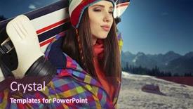  Presentation with snowboard - Beautiful presentation design featuring sexy woman with snowboard outdoors backdrop and a tawny brown colored foreground