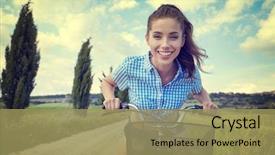  Presentation with road bike - PPT layouts featuring sexy woman with vintage bike in a country road background and a yellow colored foreground