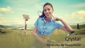  Presentation with road bike - PPT layouts with sexy woman with vintage bike in a country road background and a coral colored foreground