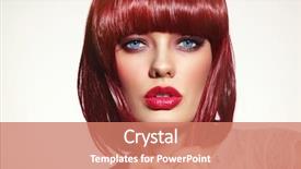  Presentation with haircut - Slide deck consisting of beautiful fashion redhead girl with bob haircut and stylish make-up background and a coral colored foreground