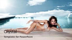  Presentation with sky sun - Slides with beautiful woman relax by pool background and a coral colored foreground