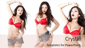  Presentation with sexy - PPT layouts with sexy women in red bra background and a lemonade colored foreground