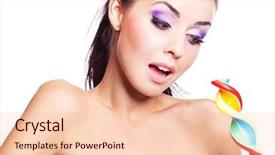  Presentation with lollipop - Theme with sexy young brunette woman eating a lollipop isolated against white background background and a lemonade colored foreground