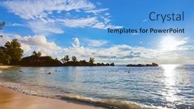  Presentation with tropical beach sunset - PPT layouts featuring seychelles-tropical-beach-at-sunset background and a teal colored foreground