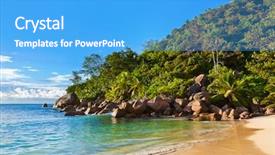  Presentation with tropical beach sunset - PPT theme consisting of seychelles-tropical-beach-at-sunset background and a light blue colored foreground