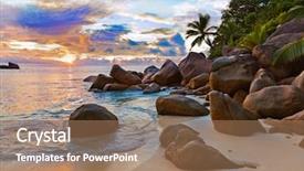  Presentation with tropical beach sunset - Presentation design having seychelles tropical beach at sunset background and a  colored foreground