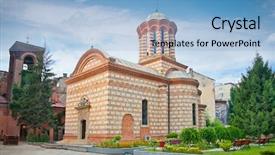  Presentation with romania - PPT theme featuring 'sfantul anton buna vestire' old court church in the old town area in bucuresti romania background and a light blue colored foreground