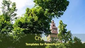  Presentation with sunny sky - PPT theme consisting of sforza-castle-filarete-tower-blue background and a tawny brown colored foreground