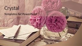 Presentation with pink roses - Beautiful PPT layouts featuring shabby chic - pink roses and old books backdrop and a coral colored foreground