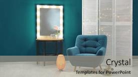  Presentation with vintage interior brick wall - Presentation theme having shades - stylish interior with trendy armchair background and a light gray colored foreground