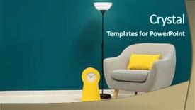  Presentation with smoking magic lamp - Colorful slides enhanced with shades - trendy armchair with lamp near backdrop and a ocean colored foreground