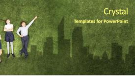  Presentation with children - Colorful PPT theme enhanced with shadow bird - children in summer park backdrop and a  colored foreground