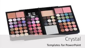  Presentation with eyes - PPT theme enhanced with cosmetics palette eyeshadow professional multicolor - shadow for eyes isolated background and a light gray colored foreground