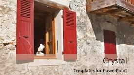  Presentation with house window - Amazing PPT theme having shadow puppet - head of a doll backdrop and a  colored foreground