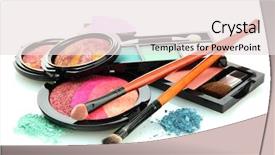  Presentation with brushes makeup - Slide set featuring shadows and rouge with brushes background and a sky blue colored foreground