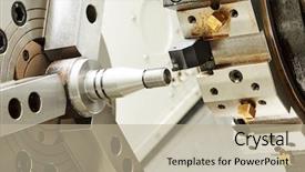  Presentation with steel industry - Beautiful slide deck featuring shaft on turning lathe machine backdrop and a  colored foreground