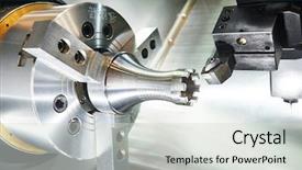  Presentation with lathe - Audience pleasing PPT theme consisting of industry cutting steel metal shaft backdrop and a light gray colored foreground