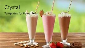  Presentation with glasses - Beautiful slide deck featuring shake drink - glasses of delicious cocktails backdrop and a yellow colored foreground