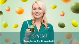  Presentation with young healthy people - Colorful presentation theme enhanced with shake drink - healthy eating vegetarian food diet backdrop and a ocean colored foreground