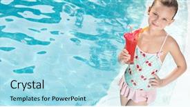  Presentation with swimming pool - Colorful PPT layouts enhanced with shake drink kids - little girl in the swimming backdrop and a  colored foreground