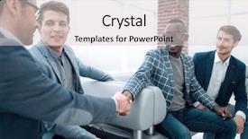  Presentation with employees - Amazing slides having shake hands at the meeting backdrop and a light gray colored foreground